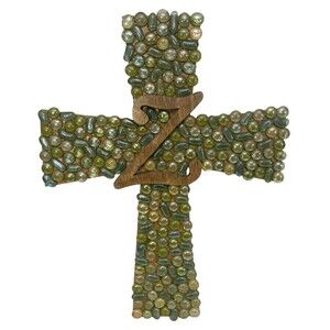 20” Letter Z Handcrafted Wall Cross Wood Glass Beads Mosaic Unique Religious Art